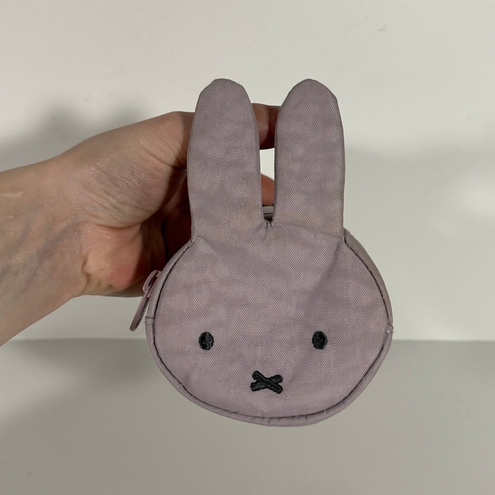 Miffy x Baggu Mauve Purple Bunny Face Nylon Coin Pouch with Carabiner Clip